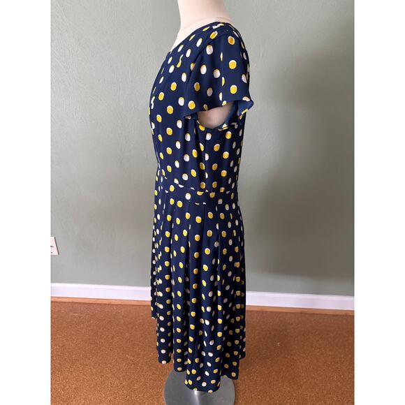 Talbots Womens Size 10 Blue Polka Dot Flutter Sleeve Knee Length Fit Flare Dress - Picture 3 of 12